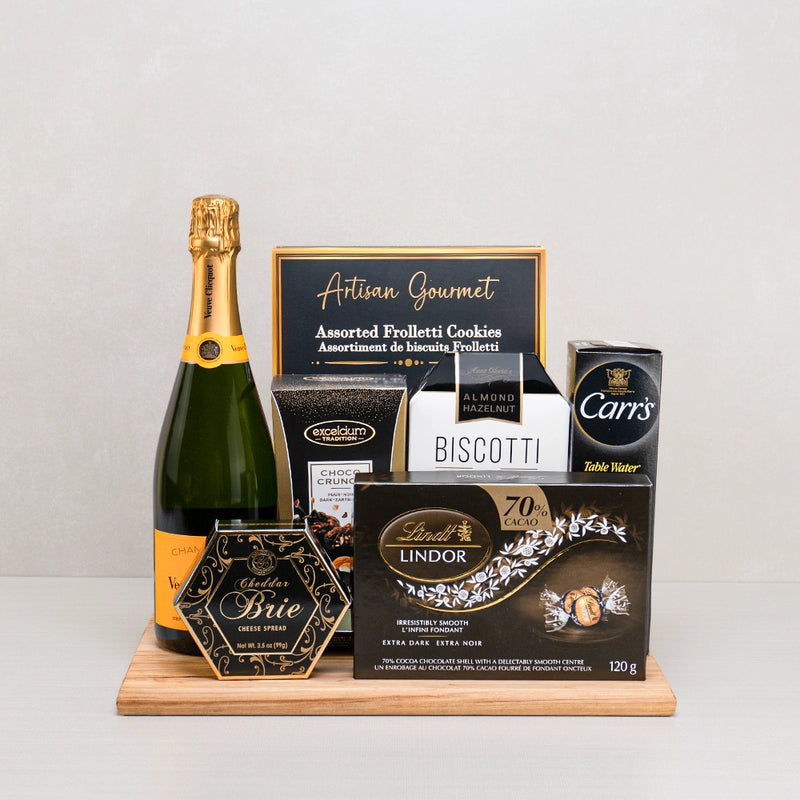 A premium Veuve Clicquot champagne corporate gift basket