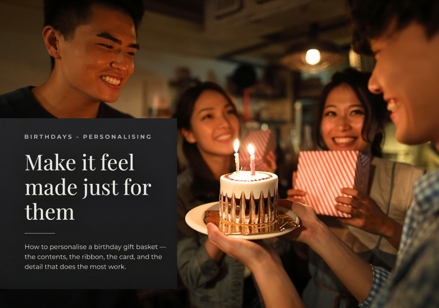 Group of friends celebrating a birthday together with a cake and gifts.