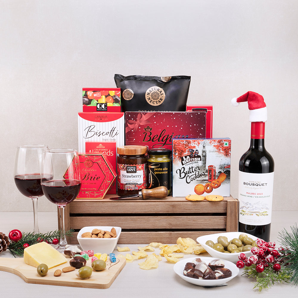 Festive Feast Wine & Treats Basket