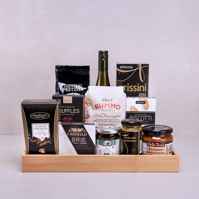 A polished Italian gourmet gift basket for clients