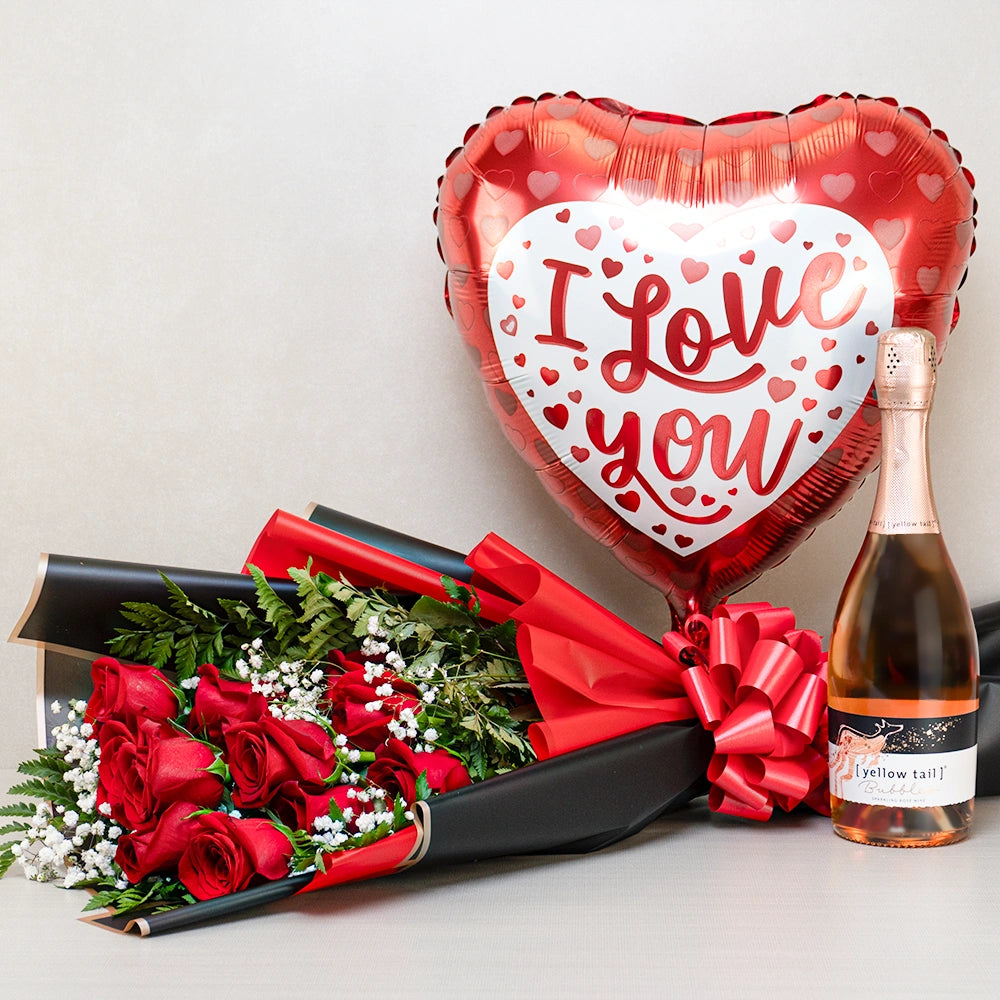 Romantic Rose Bouquet & Sparkling Delight