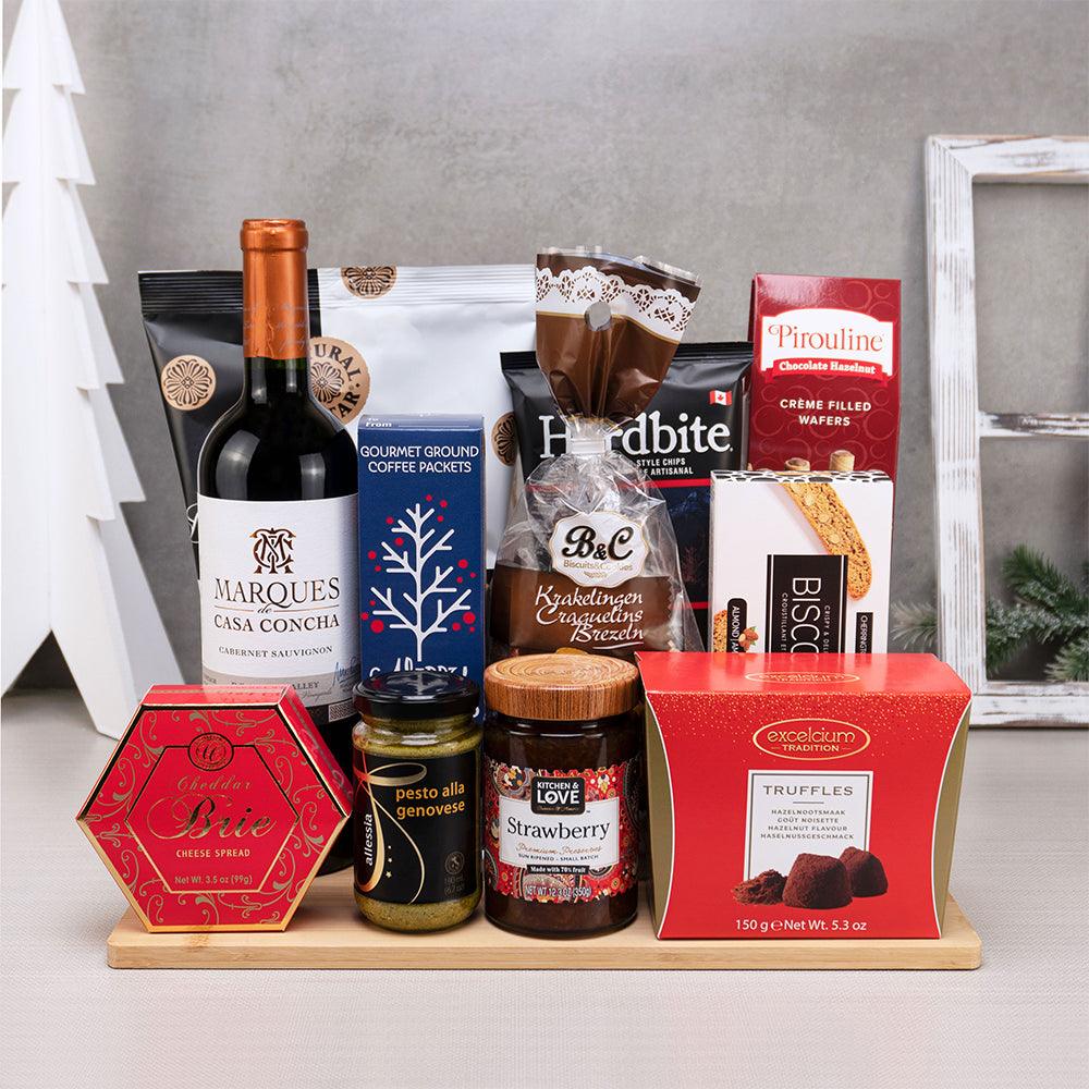 Flavors of the Holidays Gourmet Set with Casa Concha Cabernet Sauvignon, Excelcium truffles, Hardbite chips and pesto