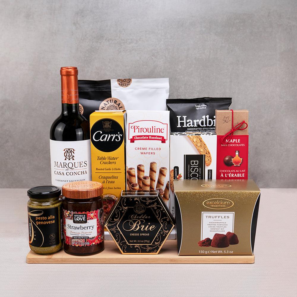 Signature Gourmet Treats Hamper with Casa Concha Cabernet Sauvignon, Pirouline wafers, Excelcium truffles and Carr's crackers